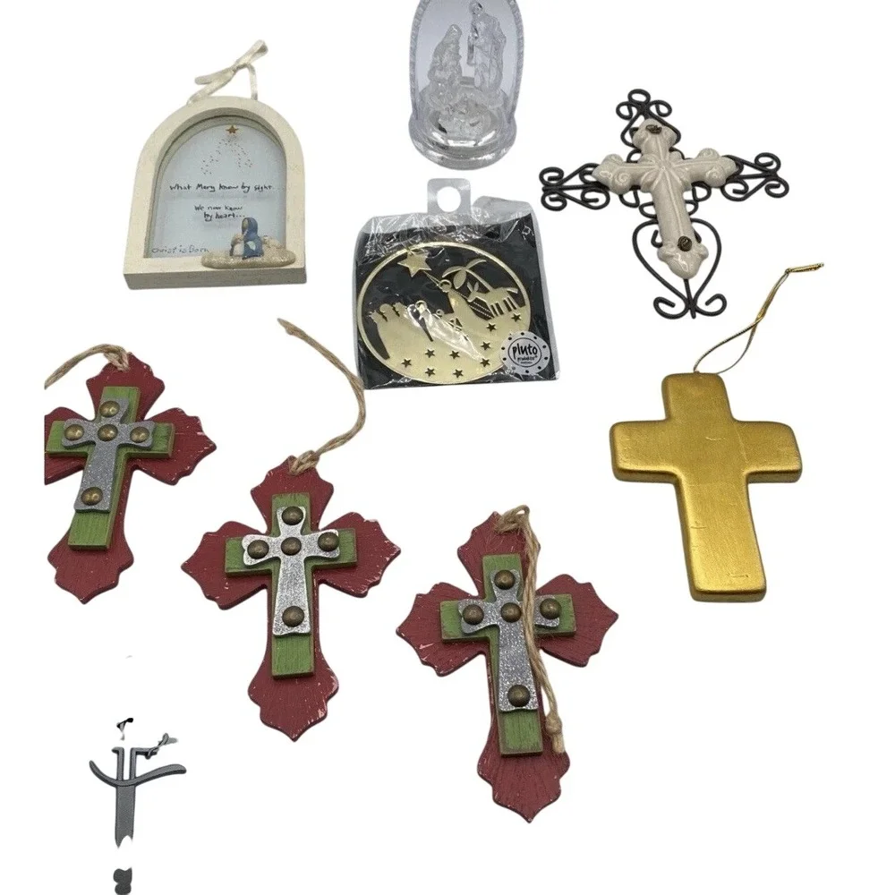 Bundle Lot Of Christian Christ Cross Religious Theme Christmas Holiday Ornaments